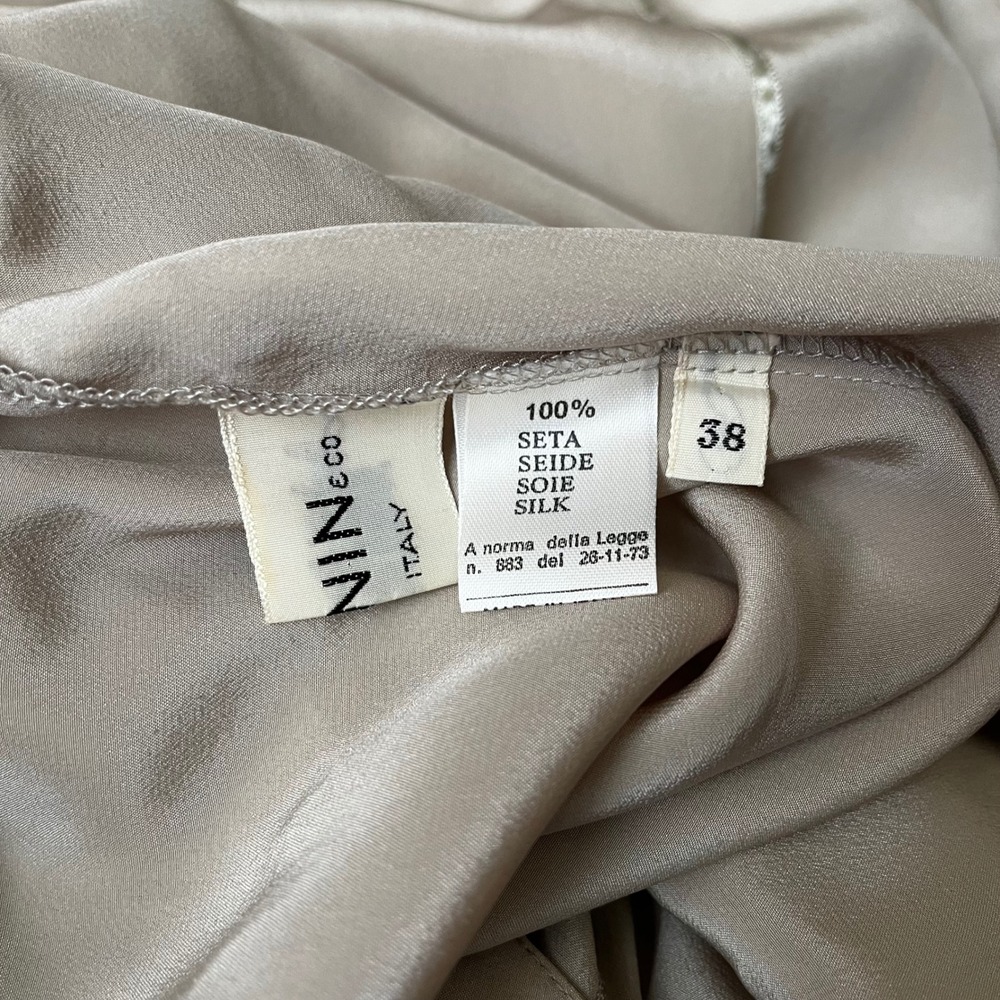 Vintage I. Magnin Silk Dress Italy Beige Oversized Tie Waist Size L - Picture 7 of 10